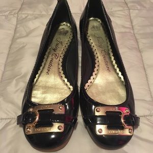 Juicy Couture Patent Leather Logo Buckle Flats
